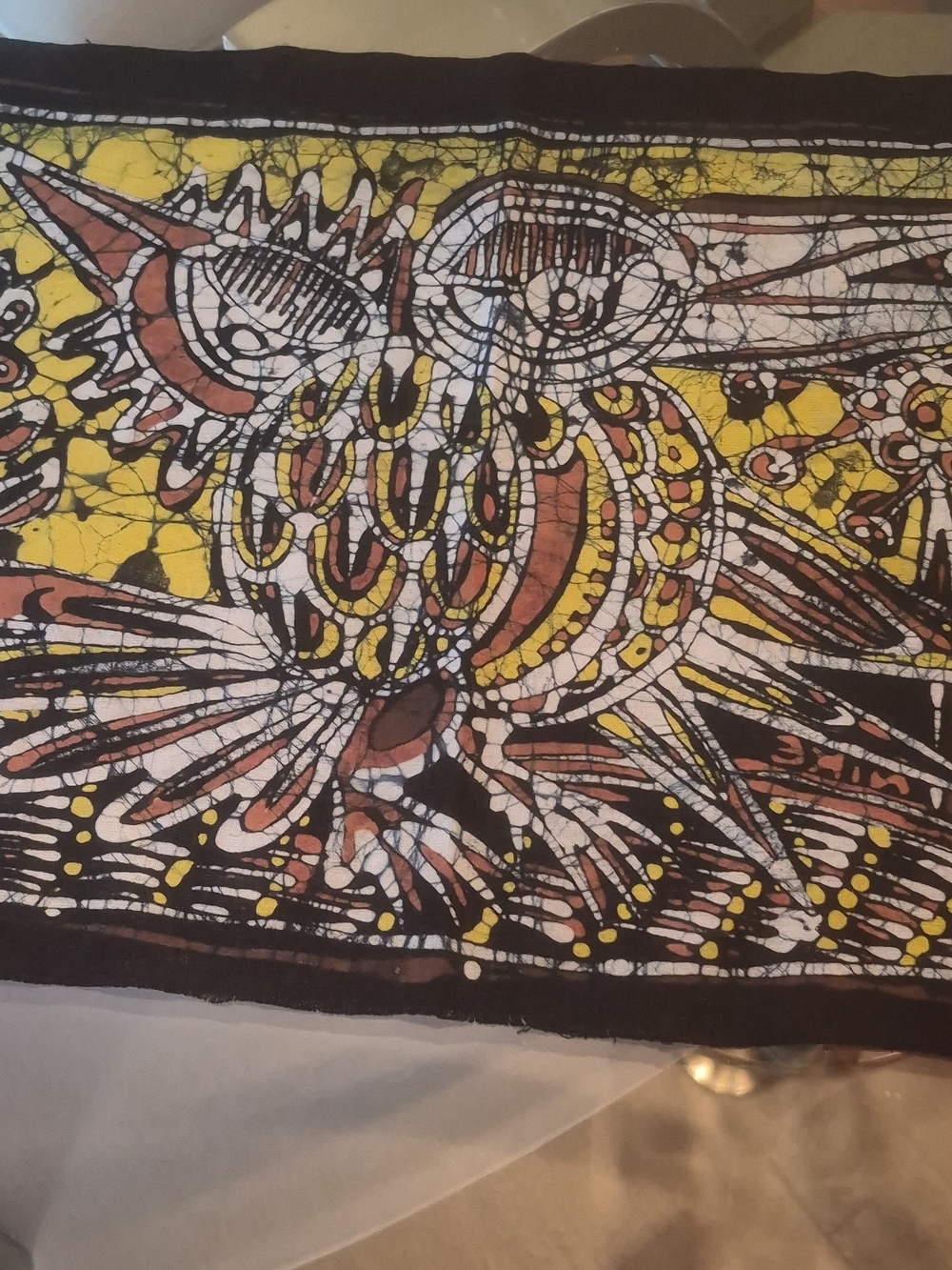 Original piece by the artist NEKE, Batik Textile, Wall Art - Yellow and Brown